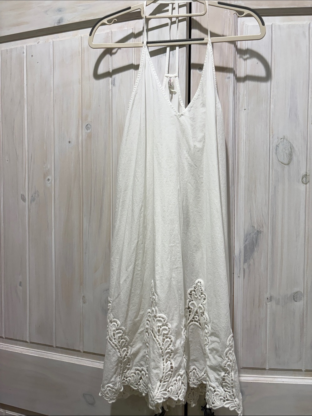 Free People Intimates Cream Embroidered Mini Slip Dress with Delicate Straps